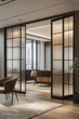 © Duskcraft - Contemporary interior design showcasing sliding glass doors leading to a modern living room with city view and stylish furniture elegant home decor