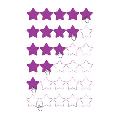 Poster - Hand pointer touching to purple stars rating since zero to five points for customer evaluation review of quality and good rate after use product and service concept by  EPS vector and illustrator .