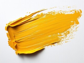 Aufkleber - Vibrant Yellow Paint Stroke on Textured White Canvas Creates a Bold Artistic Impression and Modern Aesthetic