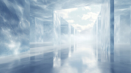 Poster - minimalist frozen interior with seamless ice walls and misty atmosphere