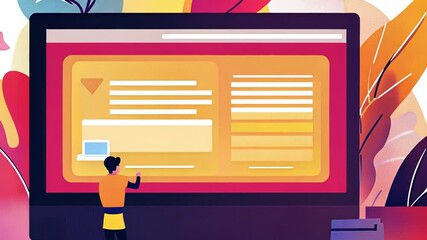 Colorful Illustration of a Person Working on a Computer Screen Design
