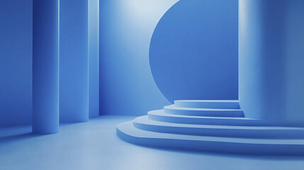 Poster - minimalistic blue backdrop with soft shading and curved architecture