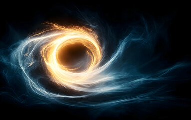 Poster - A dynamic swirl of golden and blue light representing energy and motion against a dark backdrop.