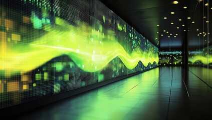 Poster - A yellow-green sound wave is depicted on the left side of an overly wide black-and-white wall