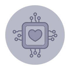 Poster - Modern health technology icon with heart symbol at center, surrounded by circuit-like lines. Integration of technology and health concept