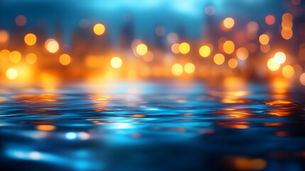 Wall Mural - A serene view of water reflecting city lights, creating a tranquil and mesmerizing atmosphere perfect for relaxation.