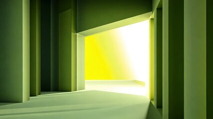 Poster - Gateway to Light: A vibrant green hallway leads to a brightly illuminated opening, with clean lines and geometric design, symbolizing opportunity.