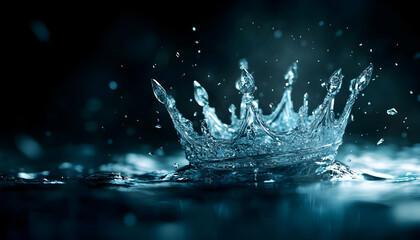 Poster - A stunning close-up of water splashing, creating a beautiful crown shape against a dark background, perfect for nature themes.