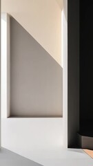 Poster - light streaming through arches casts intricate shadows across a modern minimalist interior, featurin