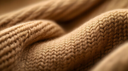 Poster - Close-up view of textured fabric showcasing warm, earthy tones and intricate knit patterns, perfect for cozy apparel images.
