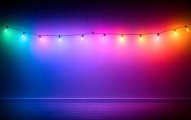 Poster - Colorful string lights illuminate a vibrant background, creating a festive and lively atmosphere perfect for celebrations.