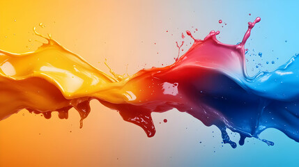 Poster - Colorful splashes of paint blend together, creating a vibrant and dynamic visual effect that inspires creativity and artistic expression.