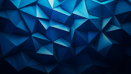Poster - Dynamic abstract blue geometric pattern featuring various triangular shapes in a captivating visual display.