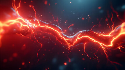 Poster - Dynamic visualization of energy pulses, showcasing vibrant red and blue lightning effects in a captivating abstract design.