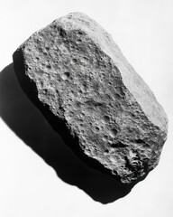 Poster - Detailed lunar rock surface with craters in black and white studio shot showcasing texture and depth in rock formation against white backdrop