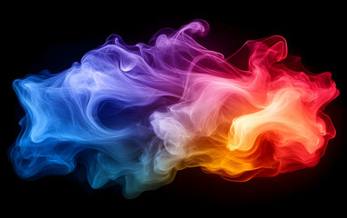 Poster - Vibrant abstract smoke in hues of blue, pink, and orange, creating a mesmerizing visual effect on a dark background.