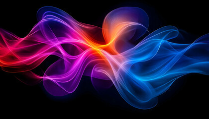 Poster - Vibrant abstract waves of color flow gracefully on a black background, creating a mesmerizing visual effect for digital art projects.