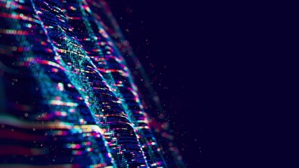 Poster - big data wave with streaming information qubits in cyberspace. digital quantum cloud data processing