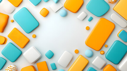 Poster - A colorful arrangement of abstract shapes in turquoise and orange, creating a vibrant, modern design suitable for backgrounds or creative projects