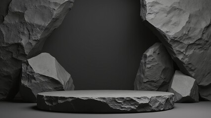 Aufkleber - Black geometric Stone and Rock shape background, minimalist mockup for podium display or showcase, 3d rendering
