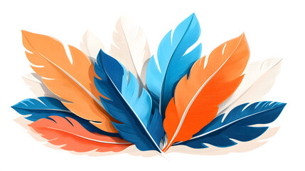 Aufkleber - A vibrant arrangement of colorful feathers in orange, blue, and white, showcasing a playful and artistic design