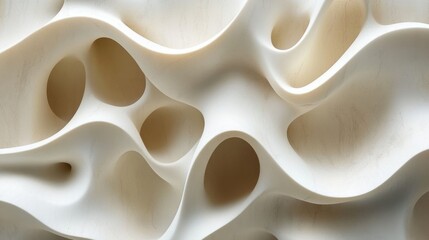 Poster - Abstract organic flowing form in soft white tones creating a calming and modern minimalist background with smooth curves and subtle shadows