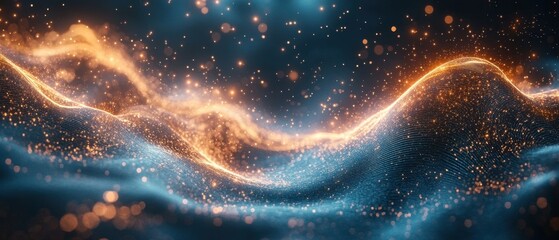 Poster - Captivating abstract landscape featuring glowing particles and flowing lines creating a dynamic and futuristic visual with a serene and magical atmosphere
