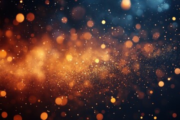 Poster - Ethereal golden particles dance in a dark cosmic space creating a magical and dreamy atmosphere with bokeh lights and a celestial glow