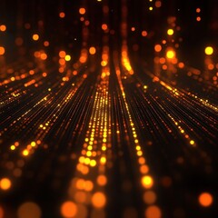 Poster - Abstract golden light trails on dark background illuminating the scene with warm glow and creating a futuristic and technological atmosphere perfect for digital art