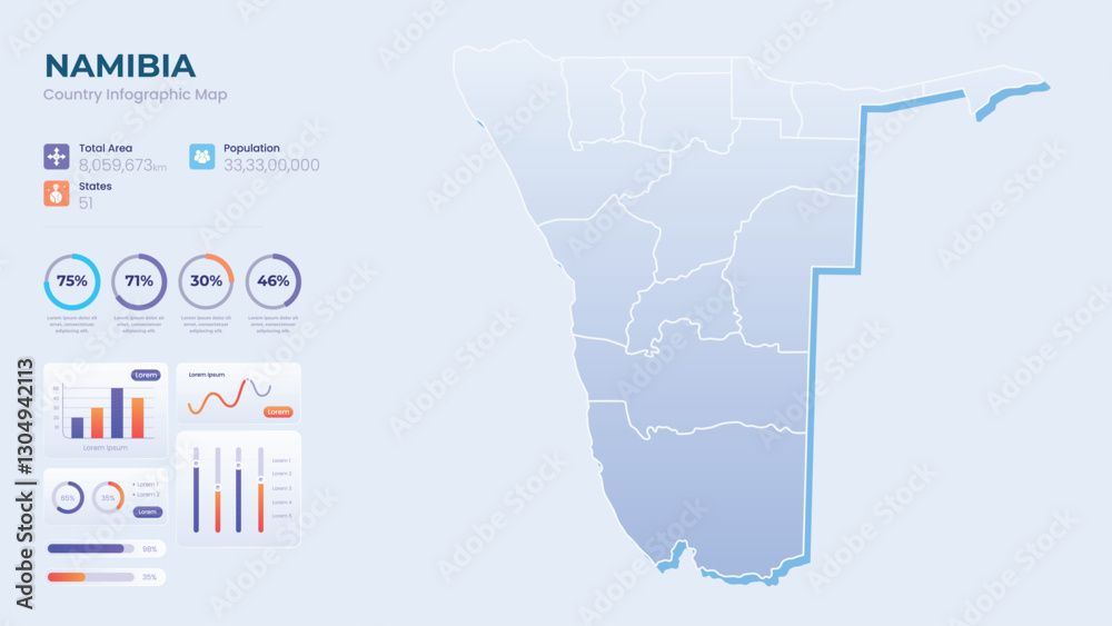 Namibia Imap Infographic Map of Namibia. Total Area, Papulation, States & More ...