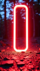 Aufkleber - rectangular neon shimmering luminous form on the background of a dirt forest surface, rectangular neon for product display presentation