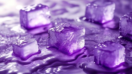 Aufkleber - Purple ice cube is sitting on top of a purple liquid