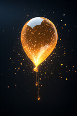 Poster - A cinematic shot of a golden teardrop balloon dripping with honey-like ribbons, suspended in