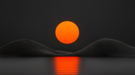 Aufkleber - A moonlike orb in softly shimmering orange suspended above a ridged, monochrome foundation, casting