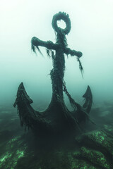 Poster - A cinematic shot featuring a contorted anchor draped in wispy tendrils of textured fuzz,