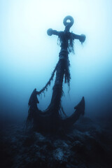 Poster - A cinematic shot featuring a contorted anchor draped in wispy tendrils of textured fuzz,