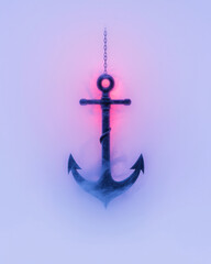 Aufkleber - A dreamlike silhouette of a twisted anchor coated in soft pastel fluff, hanging weightlessly in a
