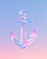 Poster - A dreamlike silhouette of a twisted anchor coated in soft pastel fluff, hanging weightlessly in a