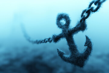 Aufkleber - A macro perspective revealing the anchorâ€™s metal ridges morphing into fuzzy strands, evoking a