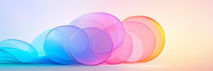 Poster - A liquid-style configuration of neon circles seamlessly merging pink, lilac, and sapphire glows,