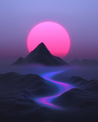 Poster - A high-contrast night-like setting transforming into a pastel dawn, where a radiant disc bathes an