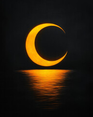Poster - An ethereal night scene where a plush, velvet-textured moon hovers above a calm lake, rippling with