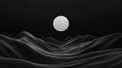 Poster - a haunting, high-contrast depiction of a single lunar sphere enrobed in plush material, pulsating