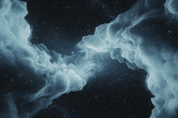 Poster - A serene cosmic horizon filled with fluffy, cloud-like formations gently shimmering with stardust