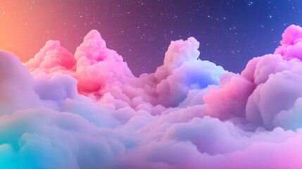 Poster - A magical nebula scene awash in soft pastels, where cottony wisps of fog twinkle with sparkling