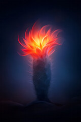 Poster - An abstract digital painting showcasing a stylized cactus engulfed in gentle blazing light, with