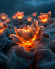 Poster - A surreal, high-energy scene of a cactus set ablaze, with intricate glowing embers and a faint