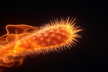Poster - A dynamic, otherworldly composition featuring a cactus ignited by surreal fire, each fiery spike