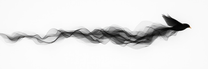 Poster - A high-contrast digital scene of a quill in free fall, its slender silhouette outlined by soft,