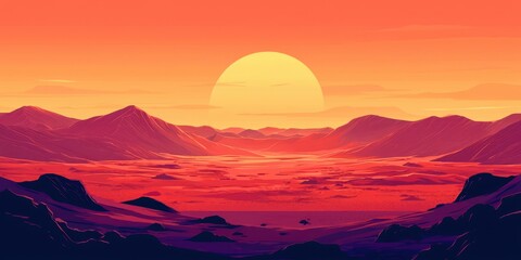 Poster - Sunset with a large sun in the sky